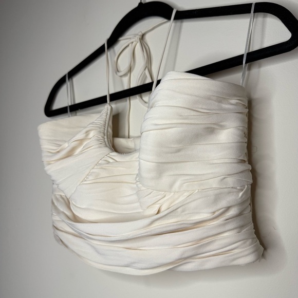 ZARA Blogger’s Favorite Ruched U Halter Cream Summer Dressy Crop Top - Picture 11 of 14